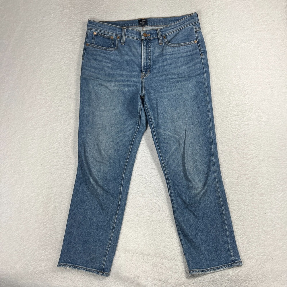 J Crew Essential Straight Jeans Womens 31 (34x26) Light Wash Denim Stretch